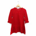 【中古】donna Y.O ニット カットソー Vネック 七分袖 綿混 かぎ針編み リボン M レッド 赤 /HT3 レディース 【ベクトル 古着】 21121...