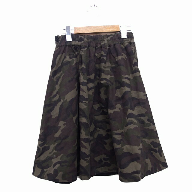 【中古】ブロードゥリー&コー Broderie&Co ナノユニバース スカート フレア 膝丈 綿 コットン 迷彩柄 F カーキ /KT32 レディース 【ベクトル 古着】 220122