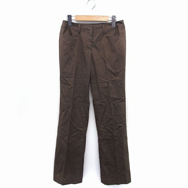 【中古】自由区 オンワード樫山 センタープレス 無地 パンツ フルレングス コットン 綿 34 ブラウン 茶 /FT39 レディース 【ベクトル 古着】 211224