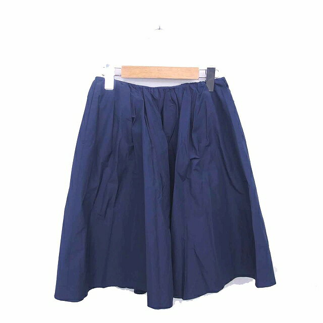 【中古】アナトリエ ANATELIER フレア スカート ひざ丈 バックジップ 薄手 34 ネイビー 紺 /TT12 レディース 【ベクトル 古着】 220207