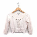 【中古】プライドグライド prideglide ニット カーディガン 丸首 七分袖 クロップド丈 綿混 カシミヤ混 ビジュー装飾 リボン リブ 38 ピンク /HT17 レディース 【ベクトル 古着】 220126