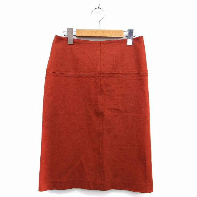 【中古】カトルナフ 36Quatre-Neuf タイト スカート 膝丈 コットン 綿 無地 シンプル 1 レッドブラウン 赤茶 /HT3 レディース 【ベクトル 古着】 220204