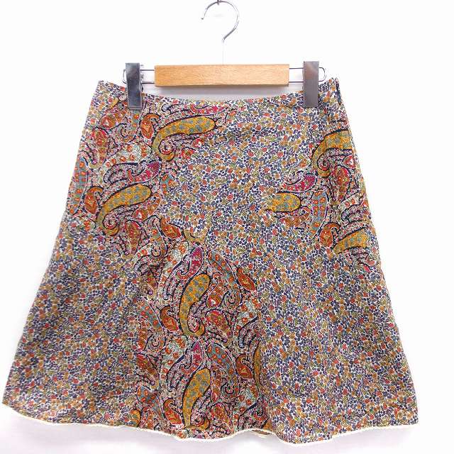 【中古】クミキョク 組曲 KUMIKYOKU フレア スカート ひざ丈 ペイズリー柄 花柄 コットン 綿 1 マスタード 黄 /FT8 レディース 【ベクトル 古着】 220302