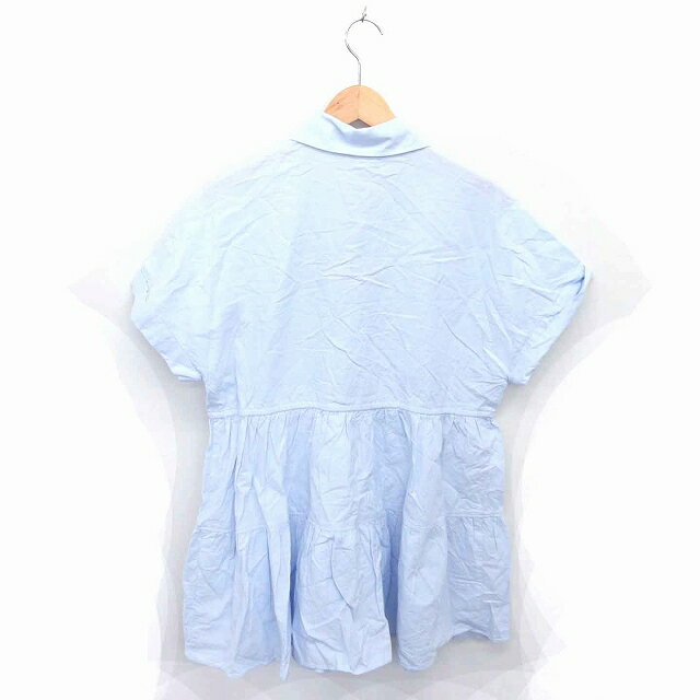 【中古】ザラ ZARA ワンピース ひざ丈 ハーフボタン プルオーバー 半袖 S 青 ライトブルー /TT5 レディース 【ベクトル 古着】 220228