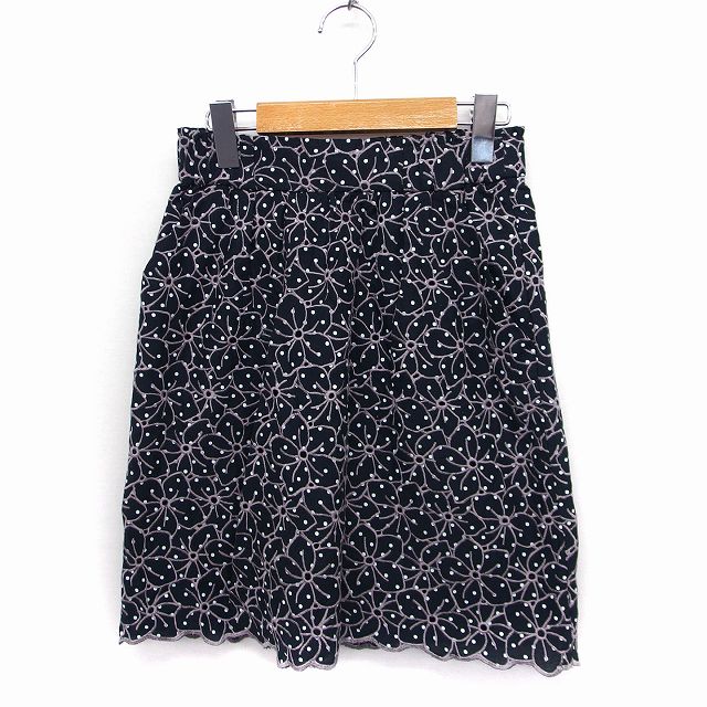 【中古】ジルバイジルスチュアート JILL by JILLSTUART カットワークレース フレア スカート ひざ丈 コットン 綿 S ブラック 黒 /FT32 レディース 【ベクトル 古着】 220406(4)