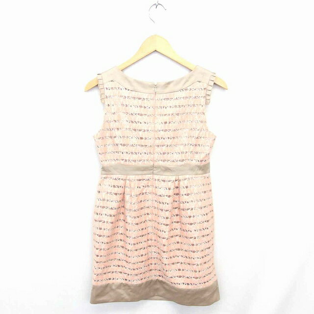 【中古】バナーバレット Banner Barrett ワンピース ひざ丈 ボーダー レース プルオーバー ノースリーブ 36 ピンク ベージュ 薄茶 /TT36 レディース 【ベクトル 古着】 220421