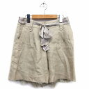 【中古】ルージュヴィフ Rouge vif キュロット ハーフ パンツ リネン 麻 総柄 リボンベルト レース タック 7 ベージュ /HT34 レディース 【ベクトル 古着】 220427