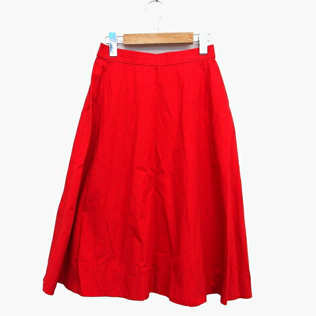 【中古】ルージュヴィフ Rouge vif フレア スカート ロング ミモレ丈 コットン 綿 無地 シンプル リボン 36 レッド 赤 /HT34 レディース 【ベクトル 古着】 220421