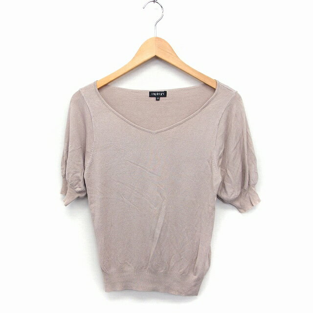 V-Neck - 【中古】インディヴィ INDIVI 半袖 ニット セーター Vネック 無地 38 ライトブラウン 薄茶 /FT10 レディース 【ベクトル 古着】 220514