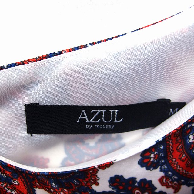 【中古】アズールバイマウジー AZUL by moussy ペイズリー柄 オールインワン サロペット キャミ ショート ノースリーブ M ホワイト 白 レッド 赤 /FT14 レディース 【ベクトル 古着】 220514