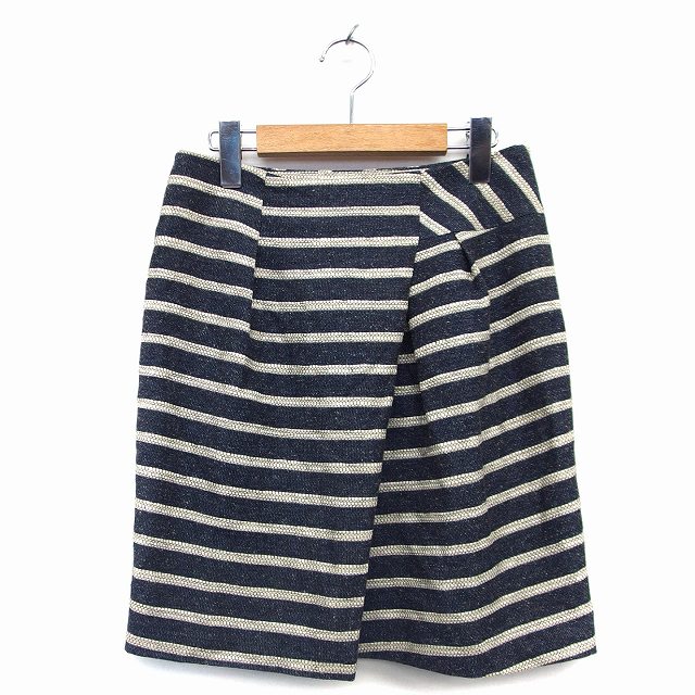 【中古】ロートレアモン LAUTREAMONT 台形 スカート ミニ 綿混 ボーダー 柄 ラメ混 タック 38 ダークグレー 灰 /HT20 レディース 【ベクトル 古着】 220525