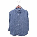 【中古】アバハウス ABAHOUSE シャツ リネンシャツ ステンカラー 薄手 七分袖 2 紺 ネイビー /TT2 メンズ 【ベクトル 古着】 220620