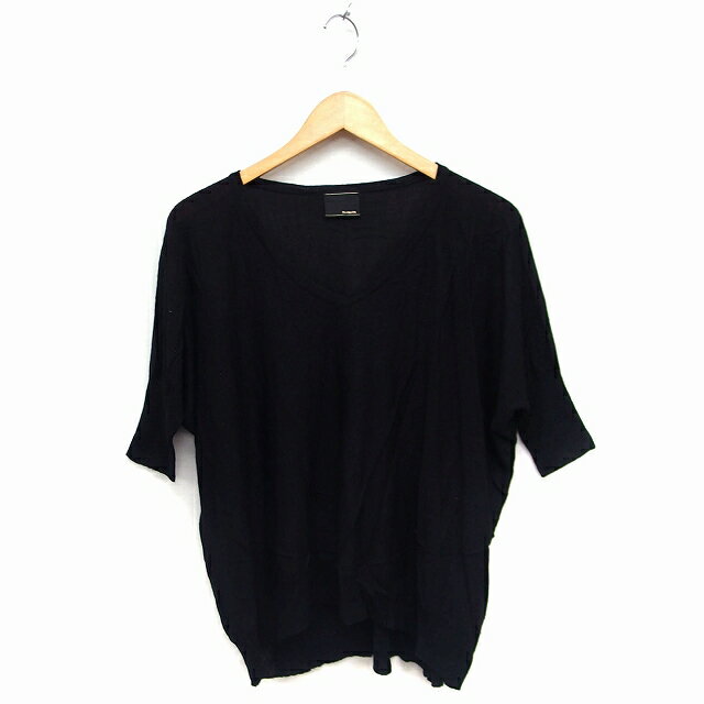 【中古】アバハウス ドゥヴィネット abahouse devinette Vネック ニット セーター ワイド 七分袖 無地 ..