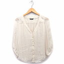【中古】ルージュフォンセ Rouge Fonce シャツ ブラウス Vネック 七分袖 無地 シンプル ギャザー 薄手 ライトベージュ /HT16 レディース 【ベクトル 古着】 220718