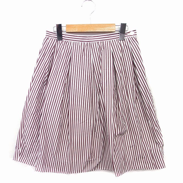【中古】シップス SHIPS ストライプ柄 フレア スカート ひざ丈 38 ブラウン 茶 ホワイト 白 /FT31 レディース 【ベクトル 古着】 220808