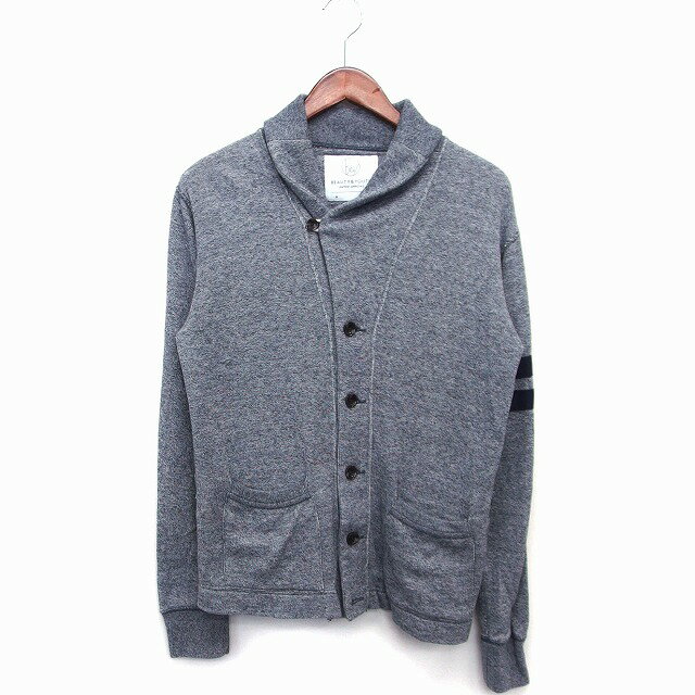 【中古】B&Y ユナイテッドアローズ BEAUTY&YOUTH ビューティー&ユース ニット ジャケット 総柄 ライン リブ コットン 綿 S グレー 灰 /HT28 メンズ 【ベクトル 古着】 220819