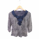 【中古】セブンアイディコンセプト 7-IDconcept カットソー 総柄 丸首 フリル 薄手 七分袖 38 ネイビー ベージュ 紺 薄茶 /TT1 レディース 【ベクトル 古着】 220810(4)