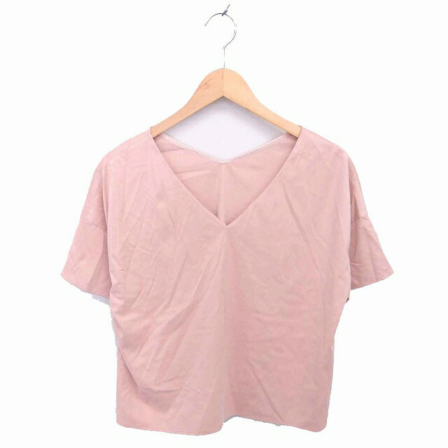 【中古】カリテ qualite カットソー Tシャツ Vネック 無地 シンプル スエード調 半袖 F ピンク /TT15 レディース 【ベクトル 古着】 220829