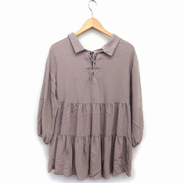 【中古】ウィルセレクション WILLSELECTION チュニック シャツ ブラウス 長袖 無地 シンプル レースアップ ペプラム M グレージュ /HT29 レディース 【ベクトル 古着】 220825