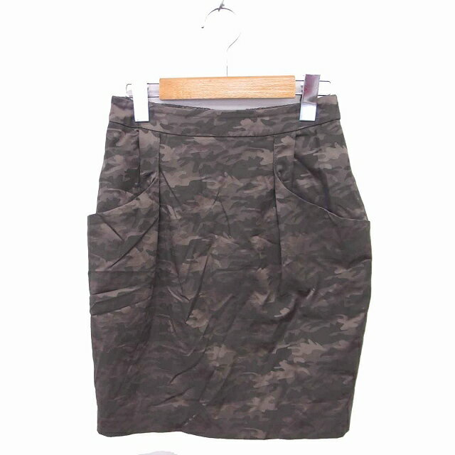 【中古】B&Y ユナイテッドアローズ BEAUTY&YOUTH ビューティー&ユース タイト スカート ひざ丈 迷彩 カモフラ 薄手 バックジップ S カーキ /TT36 レディース 【ベクトル 古着】 220825