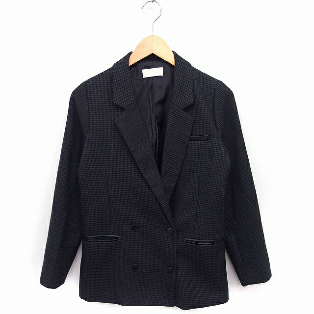 【中古】ハレ HARE テーラード ジャケット アウター ダブル チェック柄 切替レザー M チャコール /FT5 レディース 【ベクトル 古着】 220917