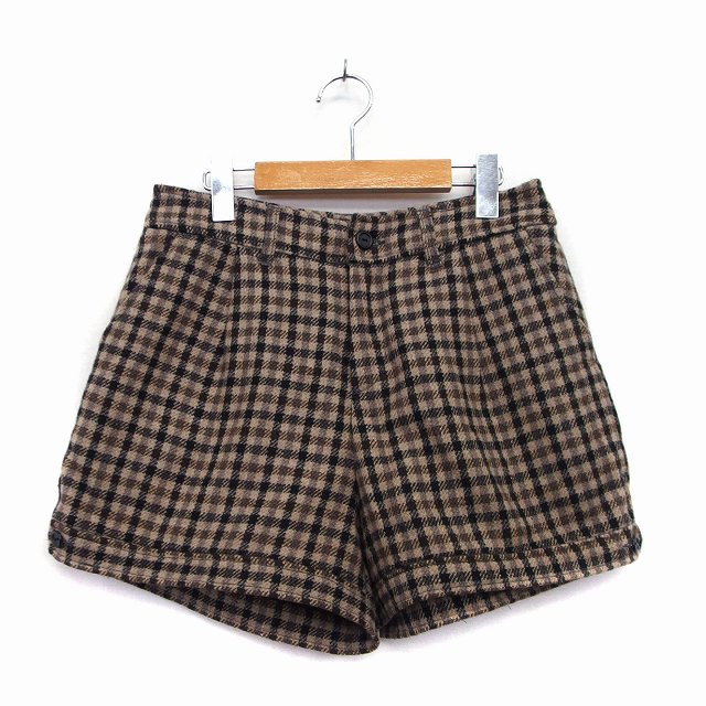 【中古】シュカ Shuca パンツ ショート ギャザー チェック M ブラウン 茶 /KT26 レディース 【ベクトル 古着】 220910