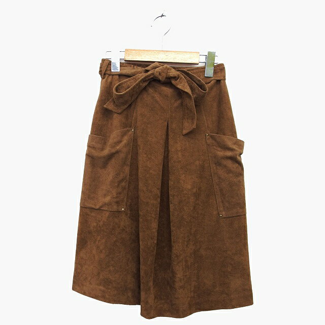 【中古】アーバンリサーチ サニーレーベル URBAN RESEARCH Sonny Label スエード調 スカート フレア 膝丈 無地 タック ウエストリボン 36 ブラウン 茶 /HT29 レディース 【ベクトル 古着】 220921