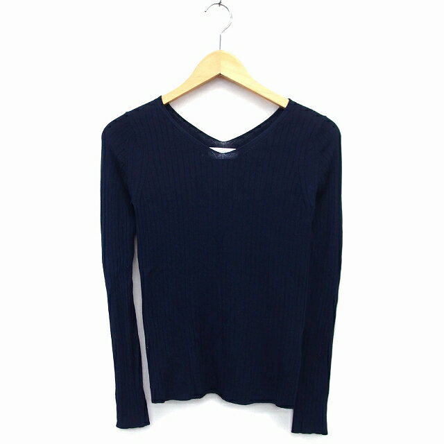 【中古】スローブ イエナ SLOBE IENA ニット セーター 長袖 Vネック ウール 毛 リブ ネイビー 紺 /HT25 レディース 【ベクトル 古着】 221028