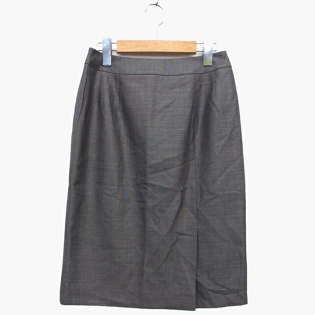 【中古】ニューヨーカー NEWYORKER 台形 スカート 膝下 ウール 毛 シルク混 総柄 スリット 9 グレー 灰 /HT22 レディース 【ベクトル 古着】 221027
