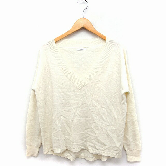 【中古】エルフォーブル ELFORBR Vネック ニット セーター 長袖 無地 ウール混 M アイボリー 白 /FT48 ..