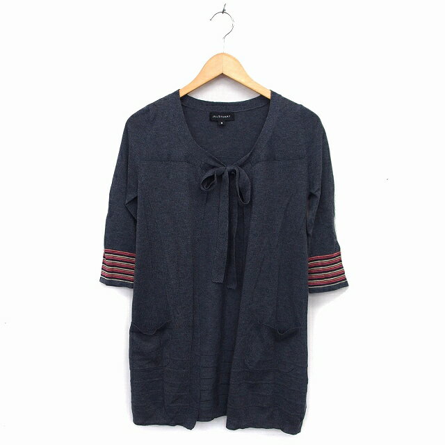 【中古】ジルスチュアート JILL STUART トッパー カーディガン ニット ボウタイ ウール混 ストライプ ハイゲージ 七分袖 0 チャコールグレー /NT17 レディース 【ベクトル 古着】 221107