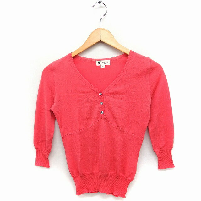 V-Neck - 【中古】エムケー ミッシェルクラン MK MICHEL KLEIN Vネック ニット セーター 七分袖 無地 コットン 綿 38 ピンク /FT18 レディース 【ベクトル 古着】 221112