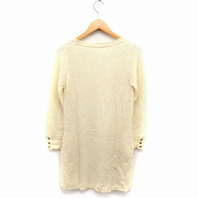 【中古】ルージュヴィフ Rouge vif ニット ワンピース ひざ丈 Vネック 長袖 柄編み アイボリー 白 /FT4 レディース 【ベクトル 古着】 221111