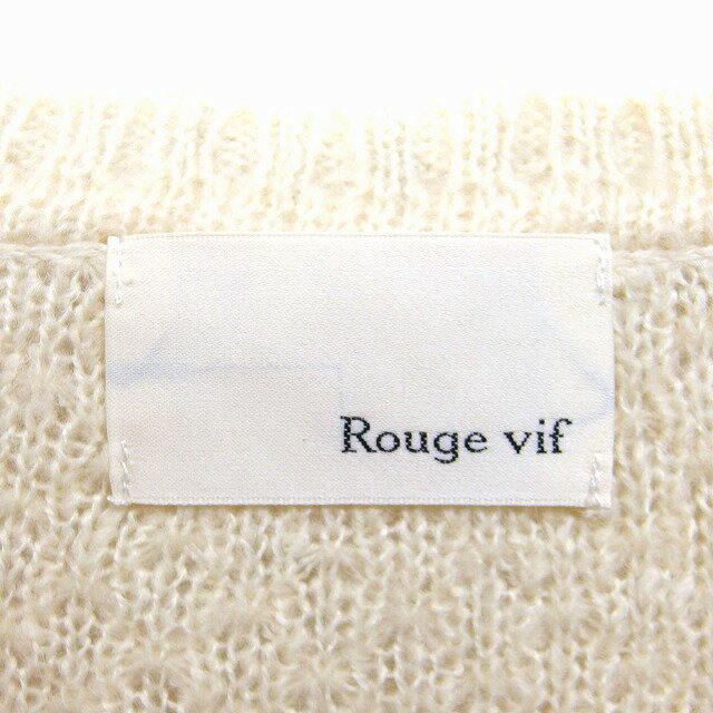 【中古】ルージュヴィフ Rouge vif ニット ワンピース ひざ丈 Vネック 長袖 柄編み アイボリー 白 /FT4 レディース 【ベクトル 古着】 221111