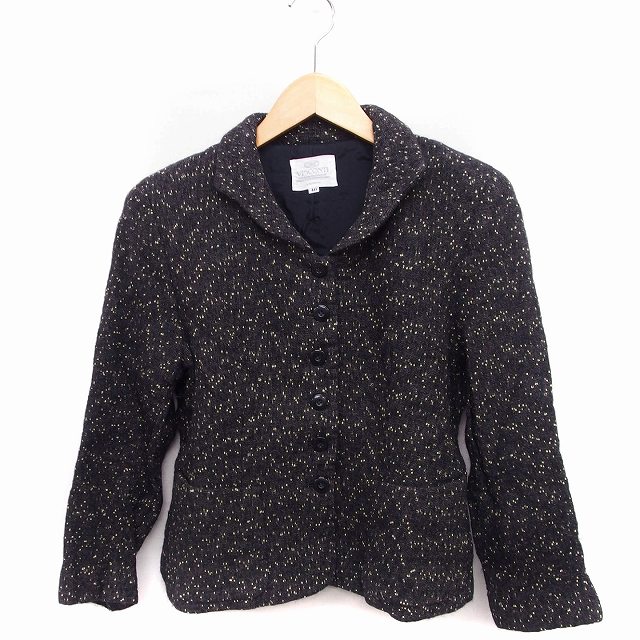 【中古】ビスコンティ VISCONTI オープンカラー ジャケット アウター ツイード モヘヤ混 ウール 40 チャコール /FT32 レディース 【ベクトル 古着】 221111