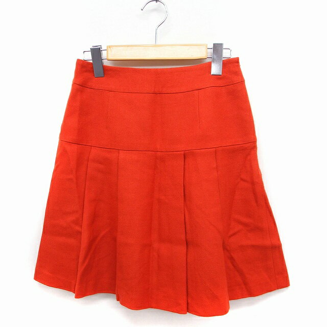 【中古】インディヴィ INDIVI フレア スカート ミニ プリーツ 無地 ウール 38 オレンジ /FT38 レディース 【ベクトル 古着】 221111