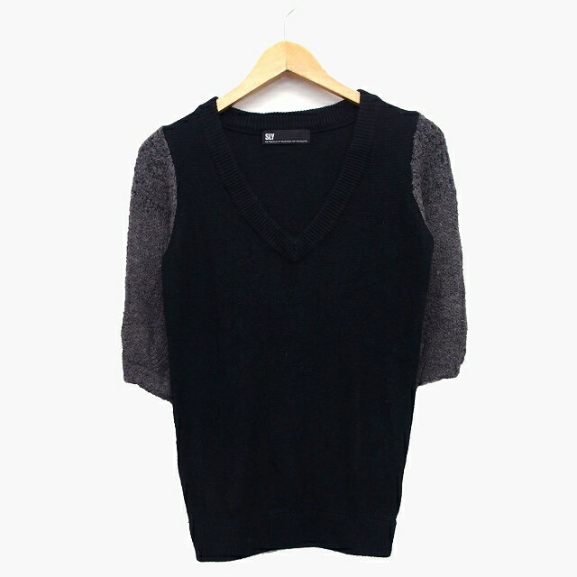 【中古】スライ SLY セーター ニット 七分袖 Vネック 切替 リブ 1 ブラック 黒 グレージュ /HT11 レデ..