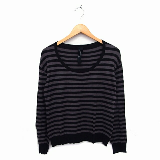 樂天商城 - 【中古】アンダーバー マウジー UNDER BAR moussy ニット セーター Uネック リブ ハイゲージ ドロップショルダー ボーダー 長袖 F 黒 ブラック /NT30 レディース 【ベクトル 古着】 221118