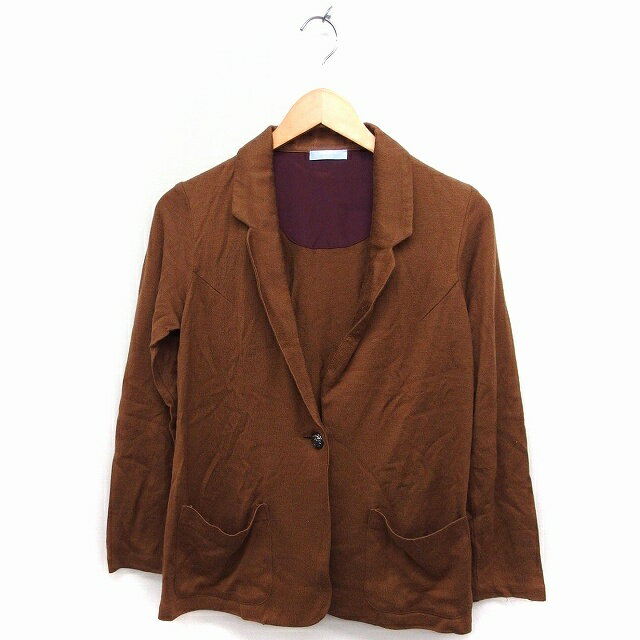 【中古】フリーズショップ Free's SHOP ニット テーラード ジャケット アウター 無地 シングル M ブラウン 茶 /FT4 レディース 【ベクトル 古着】 221119