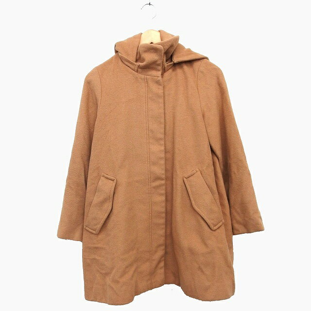 【中古】アーバンリサーチ URBAN RESEARCH ライト lite フード コート ミディ丈 スタンドカラー ウール混 無地 シンプル タック ONE ライトブラウン 茶 /HT13 レディース 【ベクトル 古着】 221116