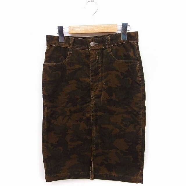 【中古】ジャーナルスタンダード レリューム JOURNAL STANDARD relume コーデュロイ タイトスカート ひざ丈 スリット 迷彩柄 カモフラージュ柄 綿 S ブラウン 茶 /FT45 レディース 【ベクトル 古着】 221126