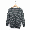 【中古】ジーナシス JEANASIS カーディガン ニット Vネック モヘヤ混 ウール混 リブ ドロップショルダー ストライプ 長袖 F 緑 グリーン /NT29 レディース 【ベクトル 古着】 221205