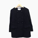 【中古】B&Y ユナイテッドアローズ BEAUTY&YOUTH ビューティー&ユース ノーカラー ジャケット ダブル 起毛 丸首 ウール混 S ブラック 黒 /...