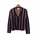 【中古】ダブルクローゼット w closet ウェアーズインク wears inc. カーディガン ニット Vネック ウール混 ハイゲージ ストライプ 長袖 F...