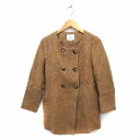 【中古】B&Y ユナイテッドアローズ BEAUTY&YOUTH ビューティー&ユース ノーカラー コート アウター ミディ丈 ダブル ウール混 総柄 S 茶 ブ...