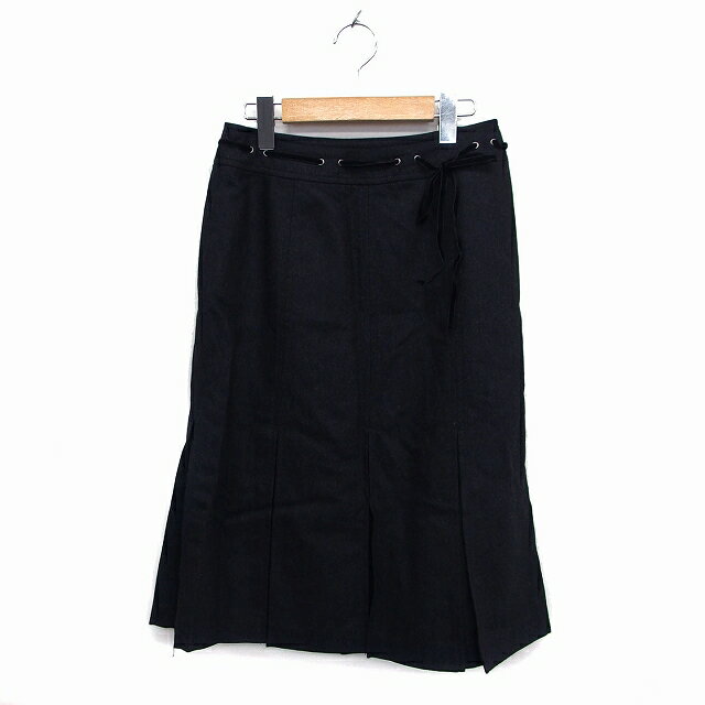 【中古】エスピエ ESPIE スカート フレア ロング ウール リボン タック 38 黒 ブラック /NT25 レディース 【ベクトル 古着】 221212