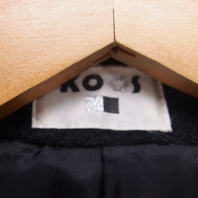 【中古】コース KOOS オープンカラー コート アウター ミディ丈 モヘヤ混 ウール 起毛 S ブラック 黒 /FT11 レディース 【ベクトル 古着】 221224