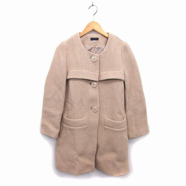 【中古】クローラ crolla ノーカラー コート アウター ミドル ニット ウール混 38 ベージュ /NT15 レディース 【ベクトル 古着】 221222