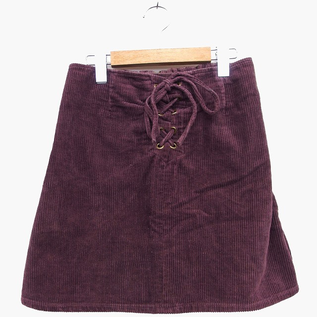 【中古】ワンアフター アナザー ナイスクラップ one after another NICE CLAUP コーデュロイ スカート 台形 ミニ 膝上 レースアップリボン ハトメ コットン 綿 ブラウン 茶 パープル 紫 /HT31 レディース 【ベクトル 古着】 230105