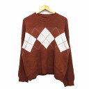 【中古】メゾンドテレーズ MAISON DE THERESE セーター ニット 長袖 丸首 アーガイル 柄 切替リブ FREE ブラウン 茶 /HT21 レディ...
